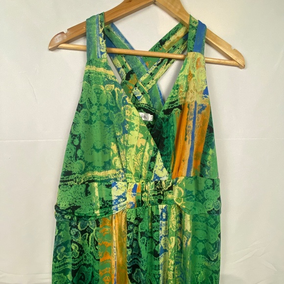 646 Main maxi dress, size 1XL / 2XL, green multi sundress sleeveless criss cross - Picture 5 of 12